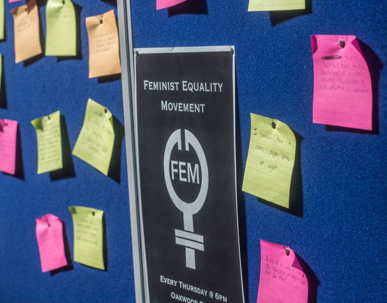 The Feminist Equality Movement at SDSU placed a bulletin board on Main Avenue in The Union and invited people to share their thoughts on what a world without sexual violence would look like.