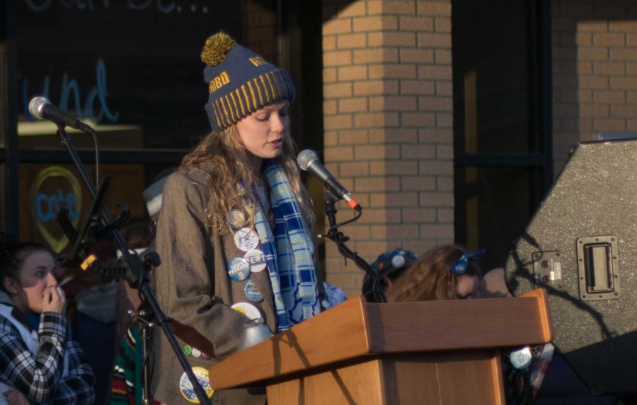 GARRETT AMMESMAKI
Grand Pooba Anna Chicoine speaks Oct. 9 at the Rally at the Rails celebration for Hobo Day 2017.