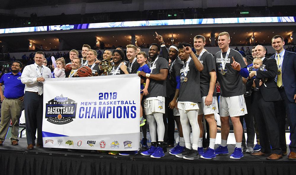 The Jacks celebrate winning the Summit League Championship tournament March 6. SDSU defeated USD 97-87. The Jacks advance to the NCAA tournament. By: Abby Fullenkamp