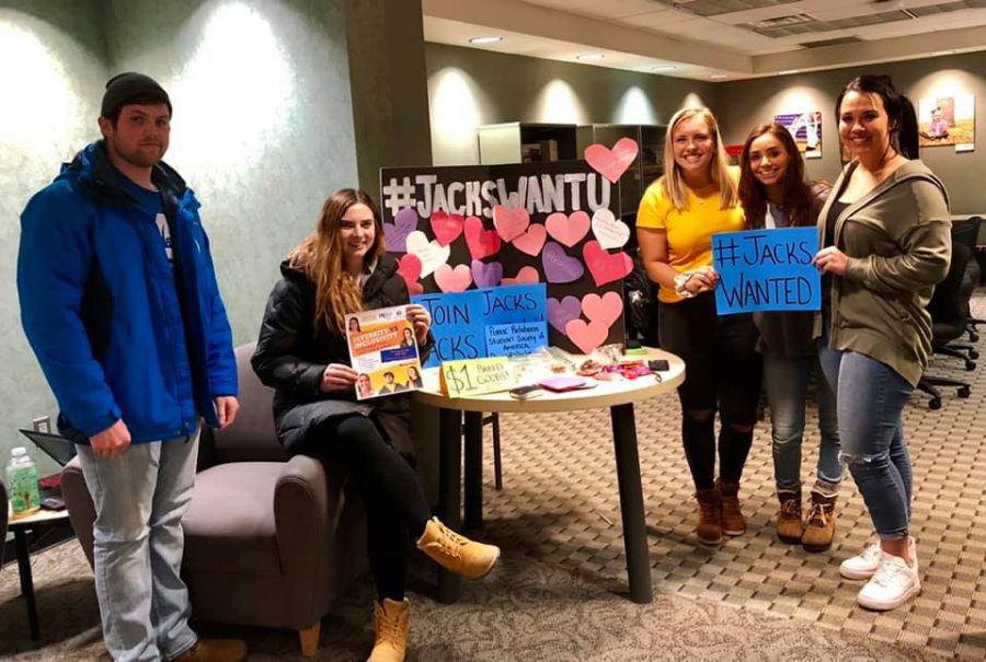 PR students (Left) Reed Trenhaile, Matilyn Skinner, Kirsten Barott, Libbey Miles, Libbey Miles and Megan Teppo promoting their campaign Jacks Want You. 