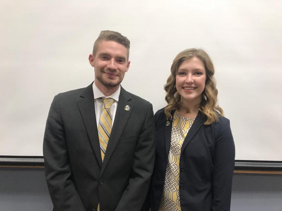 Sen. Carter Hunter and Sen. Amanda Husted at the Feb. 11 SA meeting after they accepted a nomination to run for president and vice president. 