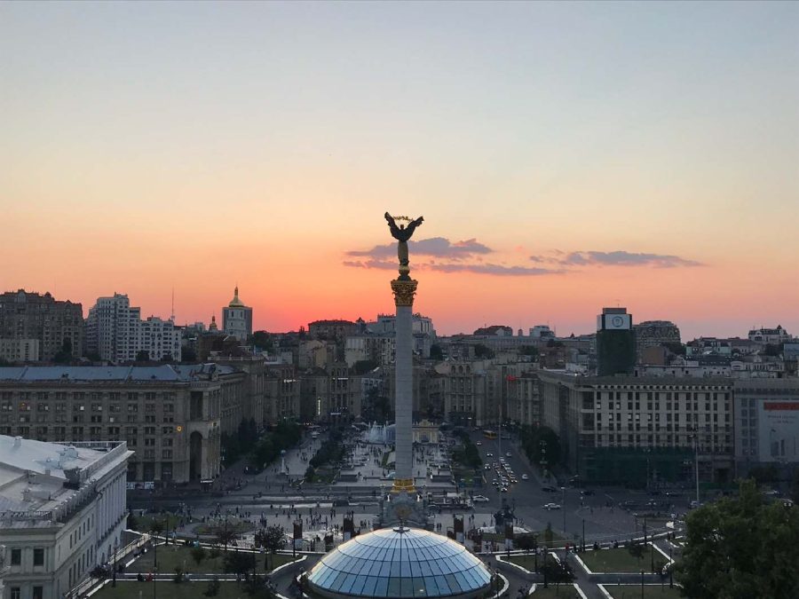 The+sun+sets+on+Independence+Square+in+Kyiv%2C+Ukraine.+In+2014%2C+Independence+Square+was+one+of+the+sites+of+violent+protests+that+shook+the+nation.+