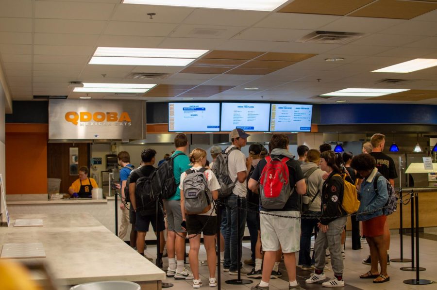 Students line up at the new Qdoba location in the Student Union.