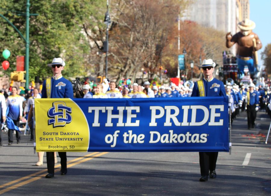 The Pride of the Dakotas marches in Macys Thanksgiving Day Parade.