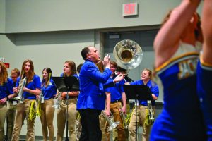 Kevin Kessler practices with the pep band before the Omaha v. SDSU 