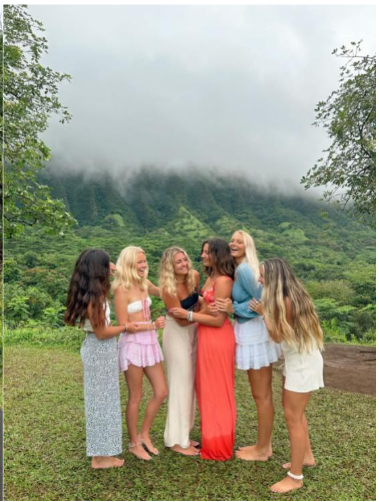 Kennedy Jaerger and Isabelle Hesse (middle two) visit Ho’omaluhia Botanical Gardens in Hawaii with friends they met in the exchange program.

