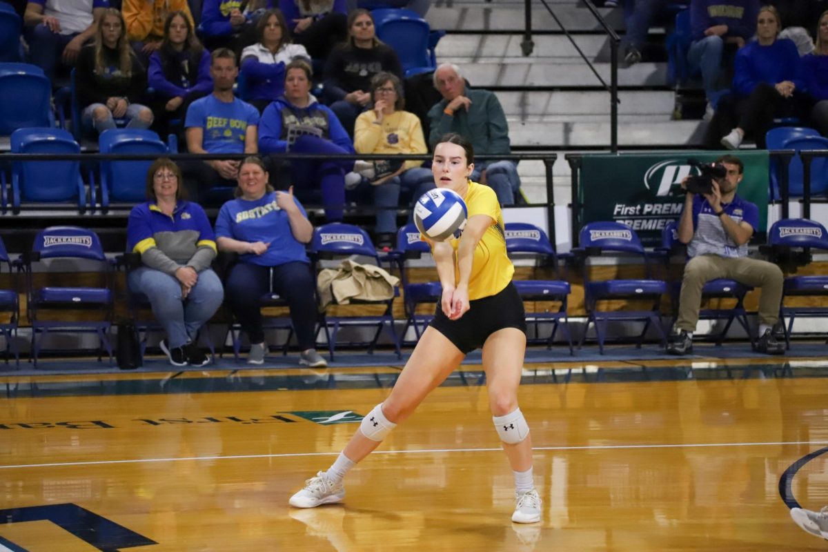 South Dakota State Jackrabbit volleyball against the Oral Roberts Golden Eagles on November 4 at Frost Arena in Brookings, South Dakota.