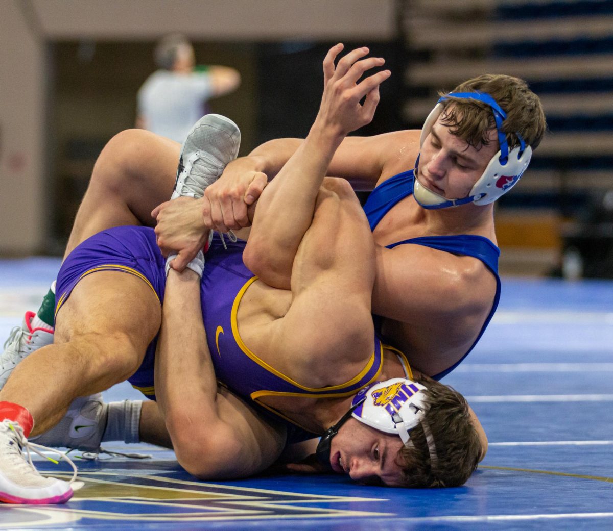 South Dakota State’s Connor Gaynor improves position against his Northern Iowa opponent during the Daktronics Open Sunday, Nov. 19,2023. 