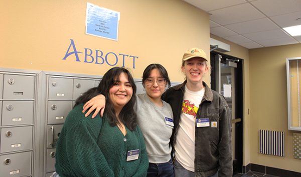 Gopher Sapardvrdyyeva, IIse Maldonado and Levi McKinley are community assistants this year at Abbott Hall. Recently, housing and residential life received a record 202 applications for next years group.