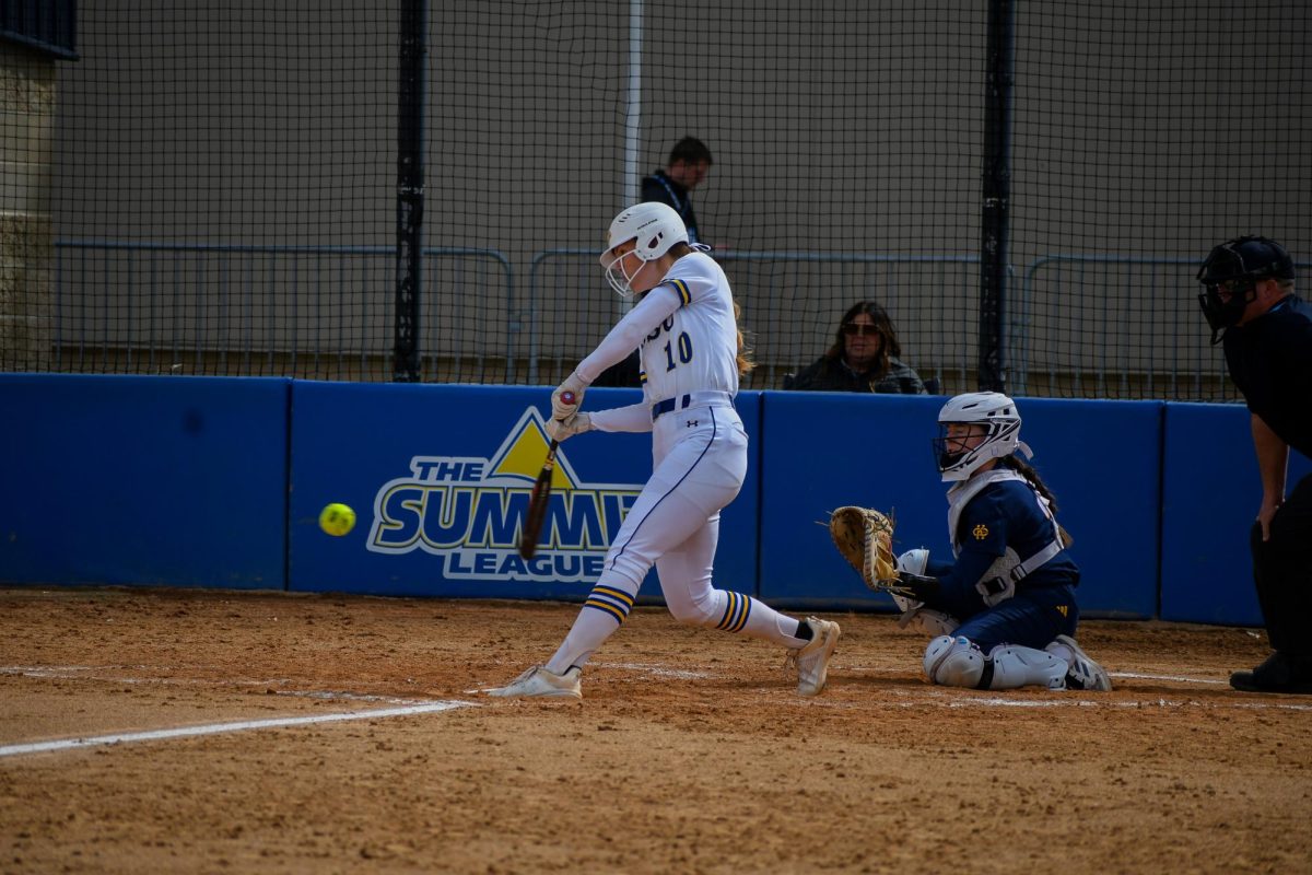 Mia Jarecki swings for a pitch. In two plate appearances in game three, Jarecki went 2-3.