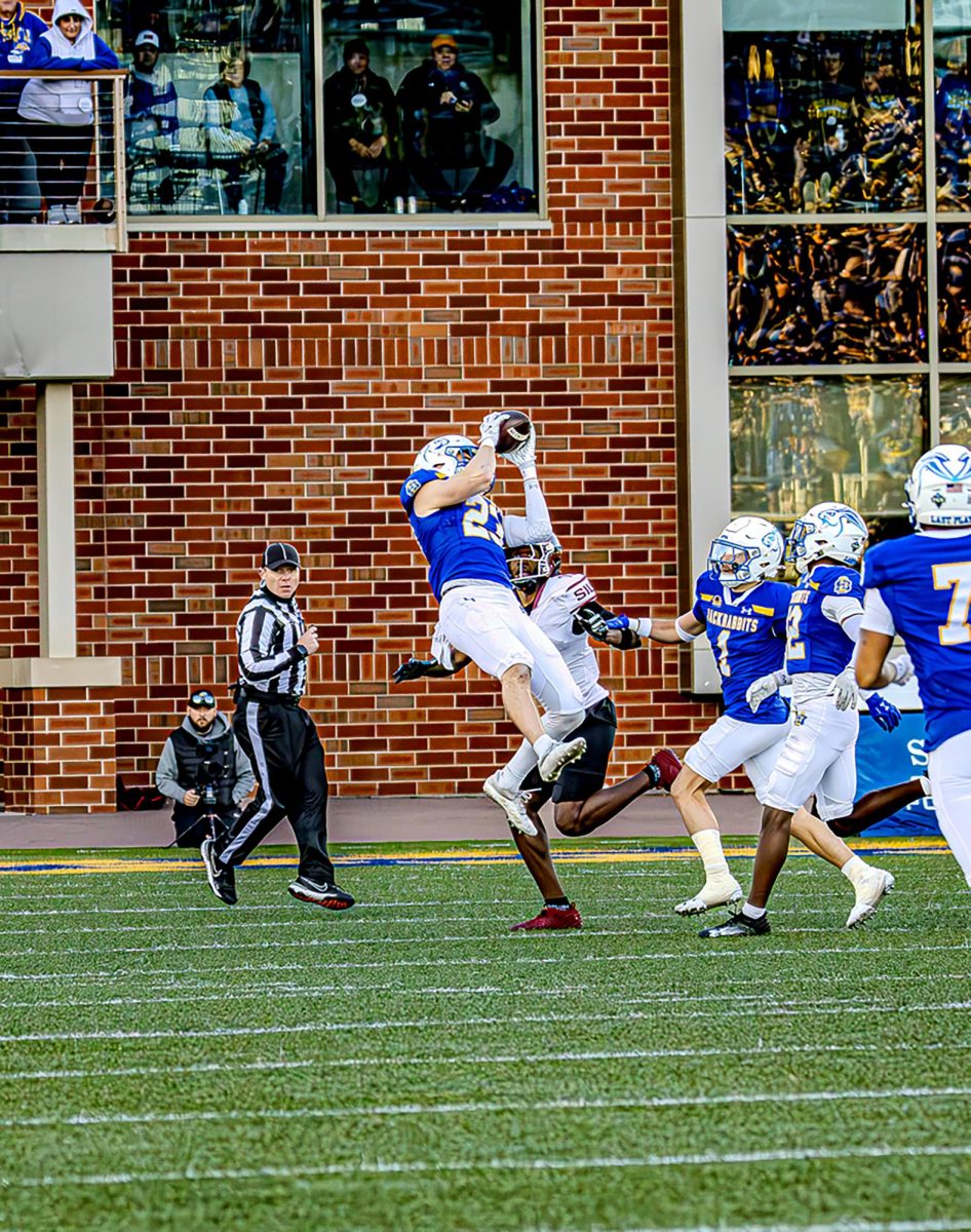 Mathew Durrance intercepts Southern Illinois for the second time in SDSU’s victory over the Salukis. The matchup was the last regular season game that will be played at home for the 2024 football season.