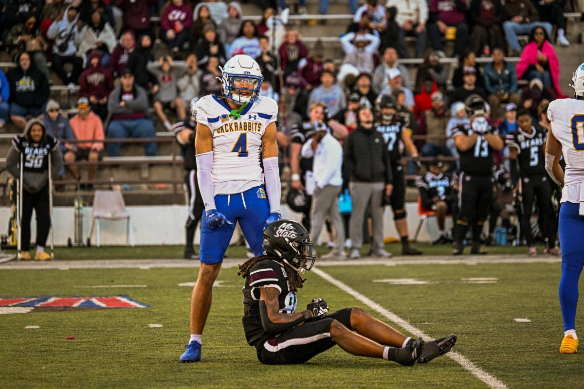 Steven Arrell stands tall after delivering a big hit against Missouri State. 