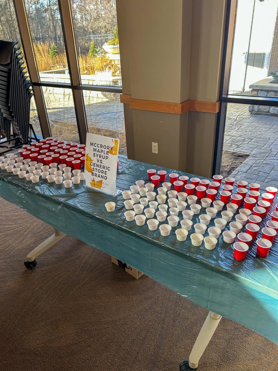 Cups are displayed featuring syrup from both McCrory Gardens and store brands for attendees to sample. Sydney Trio says she thinks components like this add something for attendees of every age. 