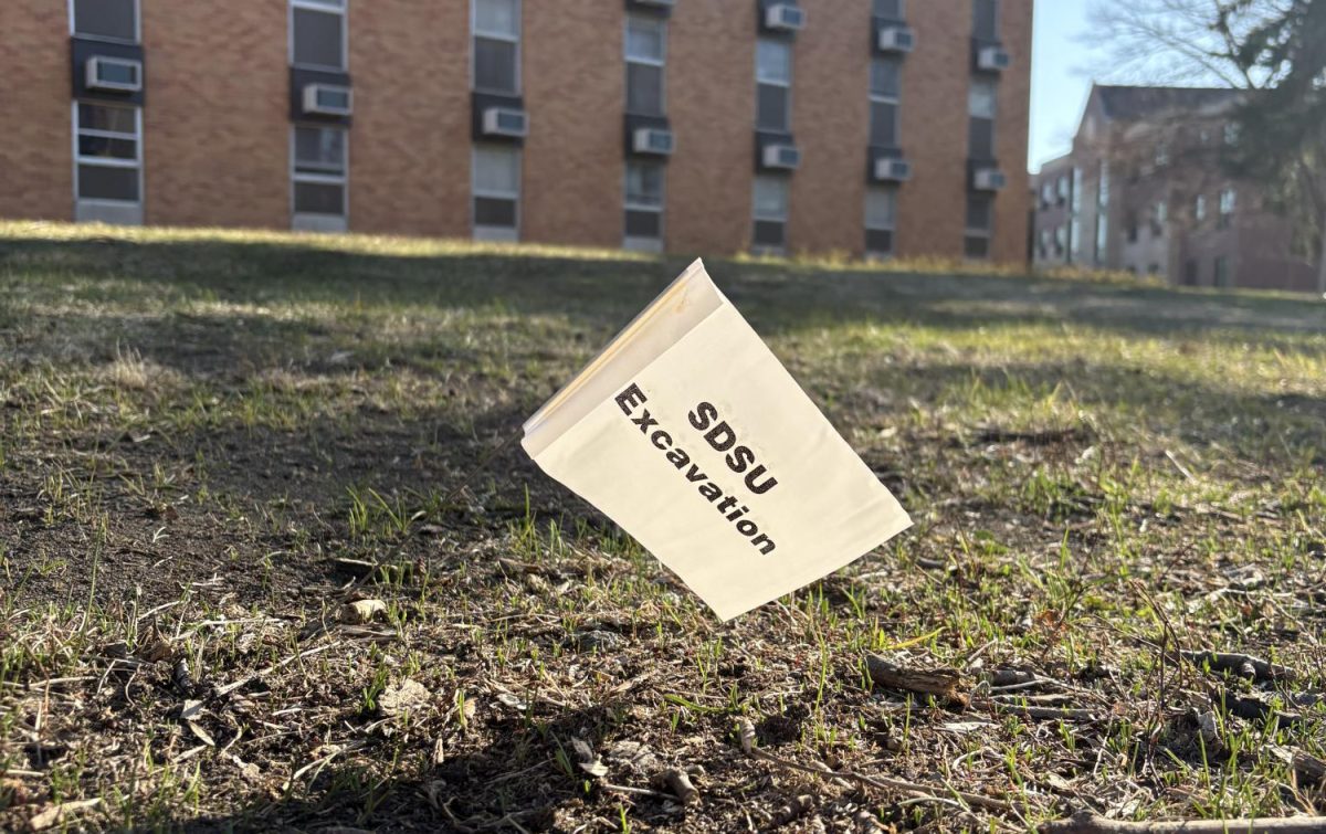 A number of these flags sit in between Caldwell and Young halls, marking the spot where the Arbor Day  plantings will take place. 