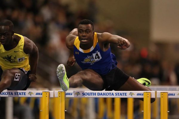 Graduate student Pierre Lear competes in hurdles for SDSU. Lear is the SDSU record holder in 60-meter hurdles and 110-meter hurdles. In Lear’s most recent competition he finished second in the 110-meter hurdles.
