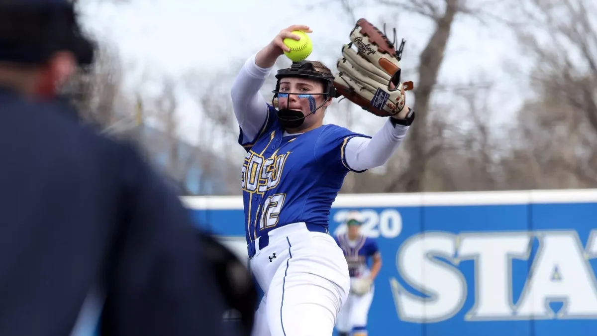 Tayler Baker throws a pitch during  Saturdays game against Omaha. Baker had six strikeouts in her win.
