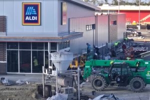 The construction of the Target and Aldi stores is ahead of schedule, leading to quicker openings. Aldi is scheduled to open on Nov. 20 and Target in spring of 2026. Pictured above is construction of Aldi, on Oct. 21, 2025, in Brookings, S.D.