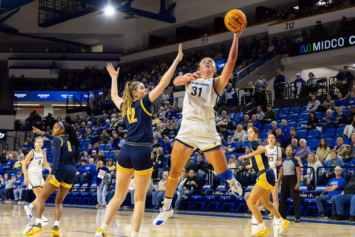 Senior Brooklyn lays the ball up enroute to the Jack’s 91-60 point win against Murray State on Nov, 1, 2025. Meyer recently won the Kwik Star Peak Performer of the Week award this Tuesday.