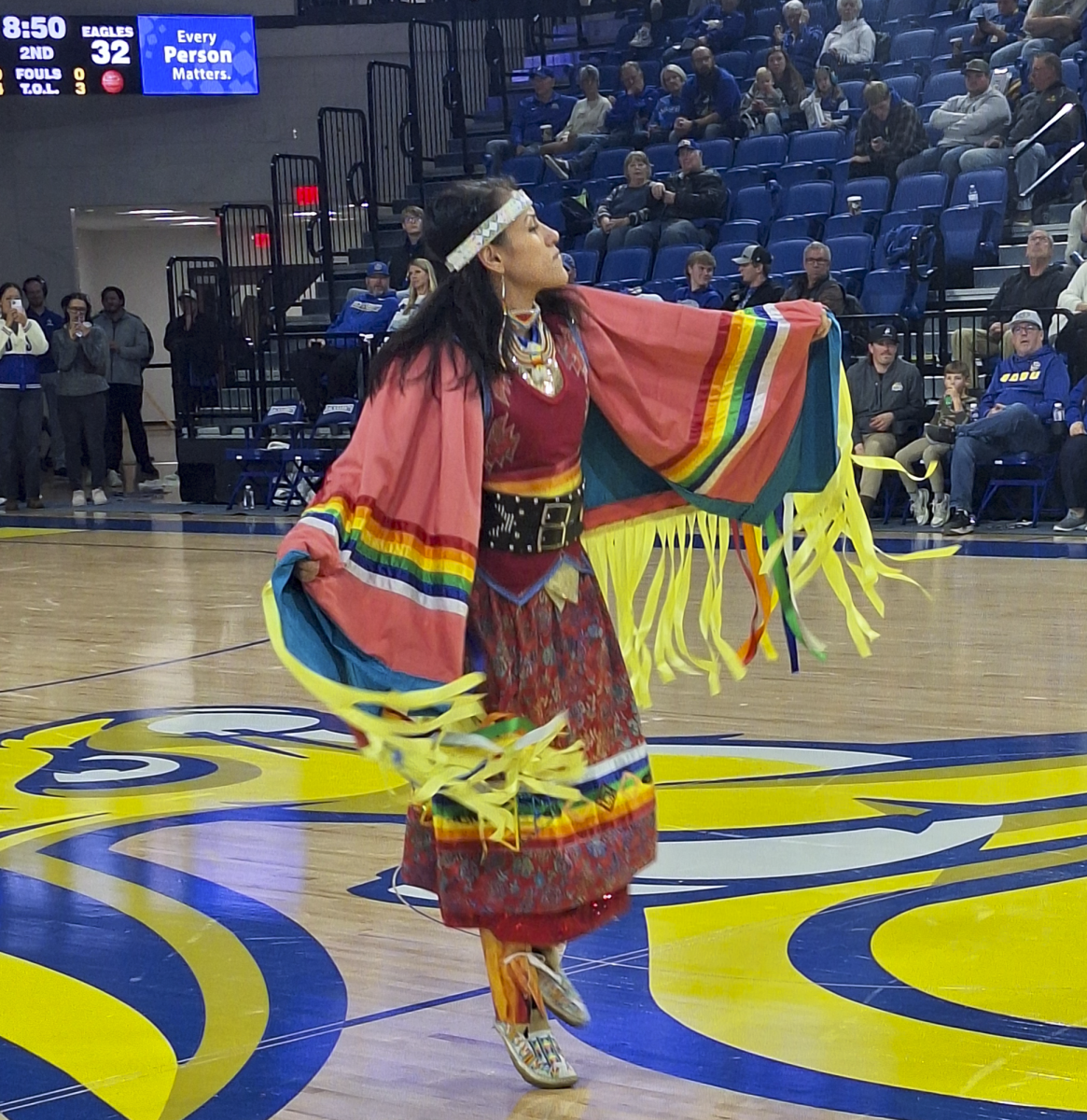 Lindsay Hammer, a member of the Sisseton-Wahpeton Oyate Tribue, performs a fancy-shall dance at the 2024 American Indian Heritage Night on Nov. 21, 2024.