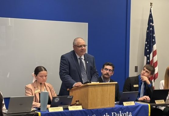 Vice President for Technology and Security David Overby addresses the Students' Association on Monday, Nov. 17, 2025, in the Lewis and Clark room of the Student Union. 