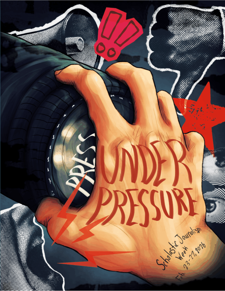 Every year, the Journalism Education Association hosts a poster contest for Scholastic Journalism Week. This is the winning poster designed by Theo Slade, a student at North Springs High School, Atlanta.