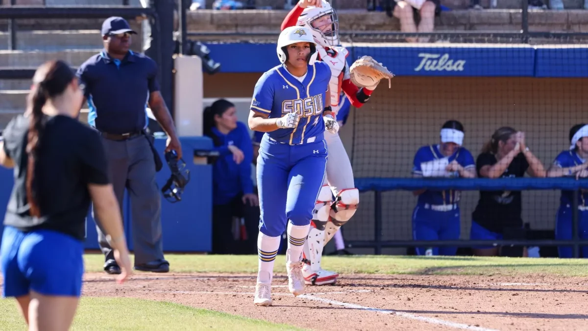 Senior Alivya Bollen runs to first base agaisnt the Oklahoma State Cowgirls on Sunday, March 1 in Stillwater, Oklahoma. The Jacks took a 12-4 loss against the Cowgirls. This game was part of the OSU/ Tulsa Invitational where the Jacks went 0-5. Bollen had five hits during the trip including one RBI.