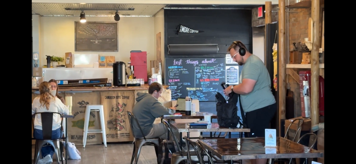People study at Brookings coffee shop Kool Beans Coffee and Roasterie last Fall.