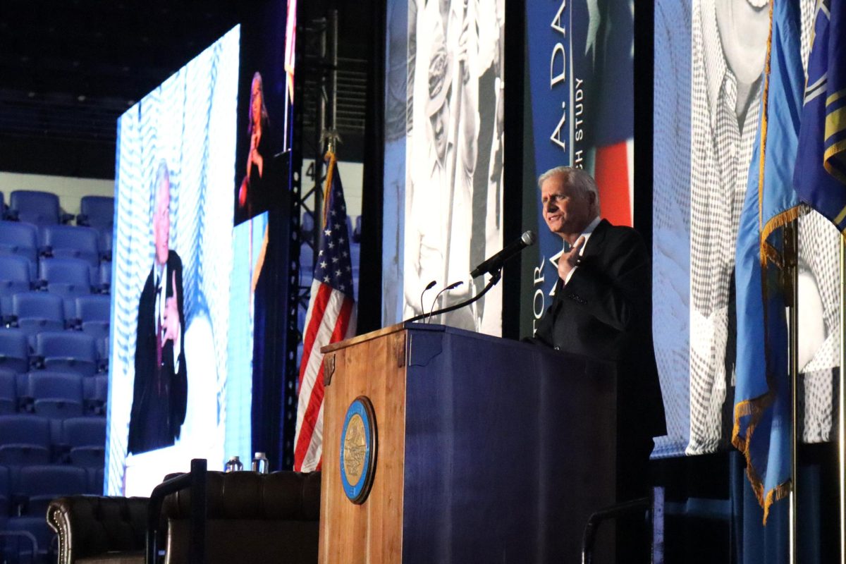 Jon Meacham has a conversation on stage during the Daschle Dialogues at First Bank & Trust Arena on April 7th, 2026. 