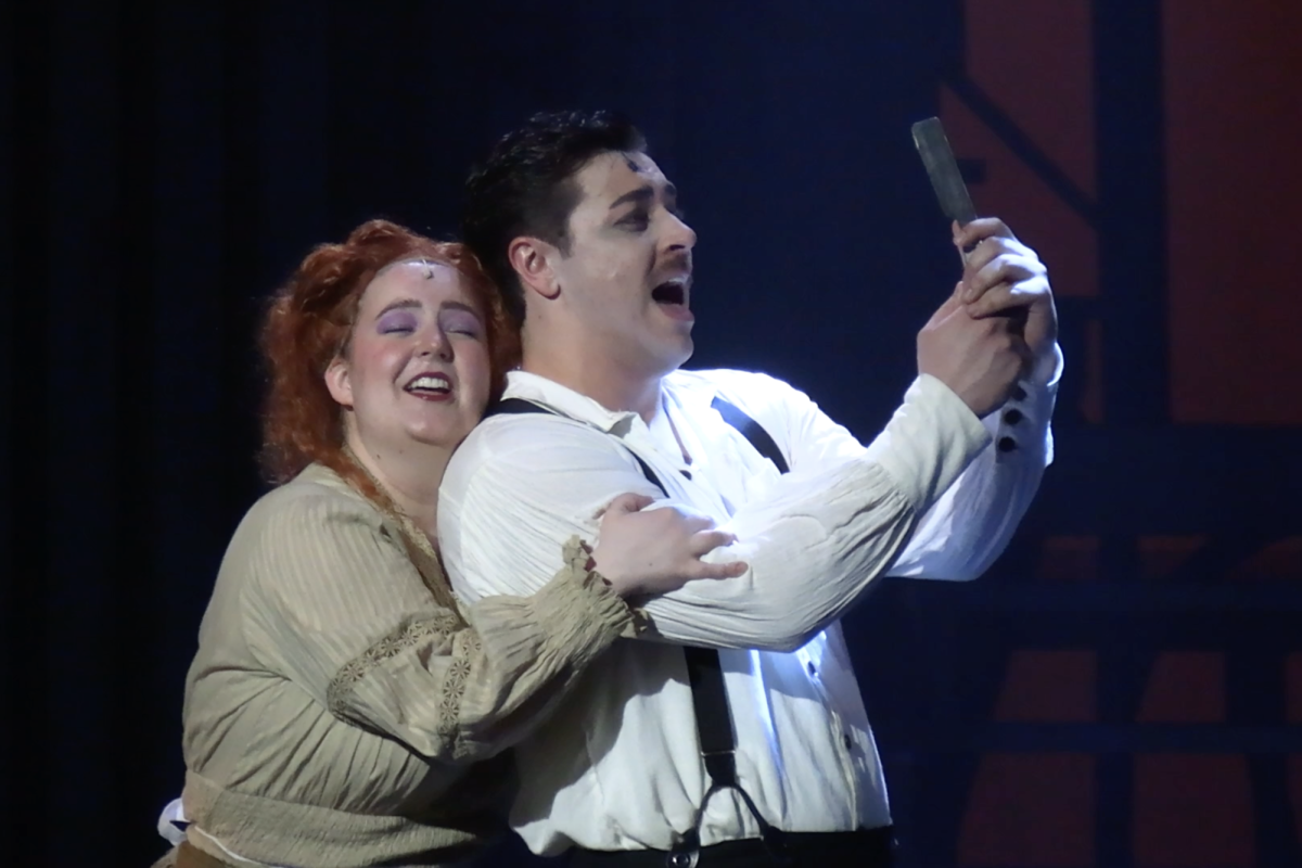 Grace Fromknecht, who plays Mrs. Lovett, and Jacob Stevens, who plays Sweeney Todd, perform “My Friends” during the first act.